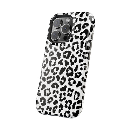 Monochrome Leopard Print Tough MagSafe iPhone Case – Classic Black and White Design with Dual-Layer Protection