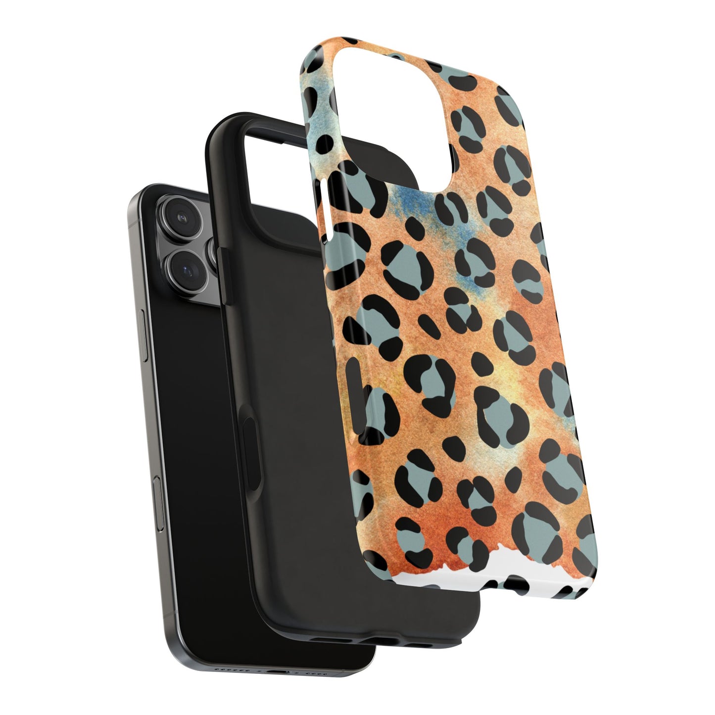 Sunset Watercolor Leopard Print Tough iPhone Case – Artistic Animal Pattern with Dual-Layer Protection