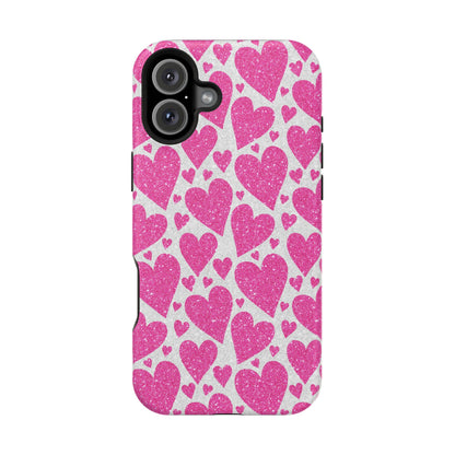 Pink Glitter Hearts Pattern MagSafe Case