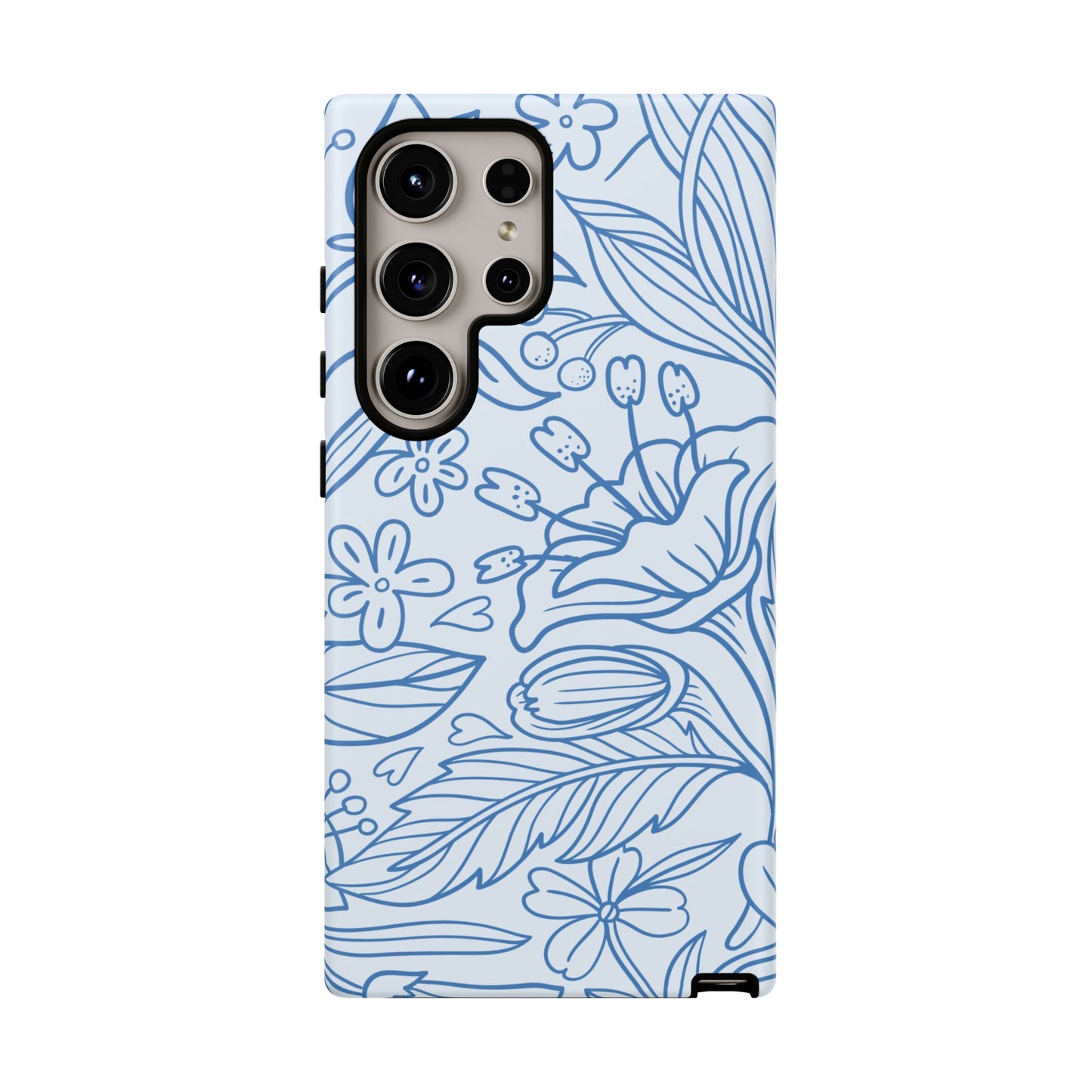 Dusty Blue Floral Line Art Tough Samsung Galaxy Case – Minimalist Botanical Design with Dual-Layer Protection