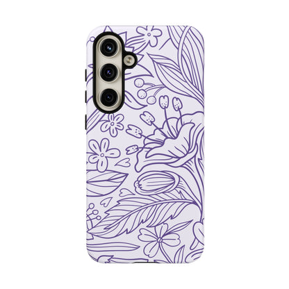 Lavender Floral Line Art Tough Samsung Galaxy Case – Minimalist Botanical Design with Dual-Layer Protection