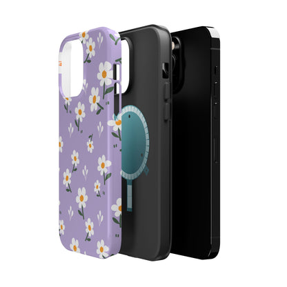 Purple Daisy Garden MagSafe  iPhone Case – Soft Lavender Background, Shockproof Protection with Slim Fit