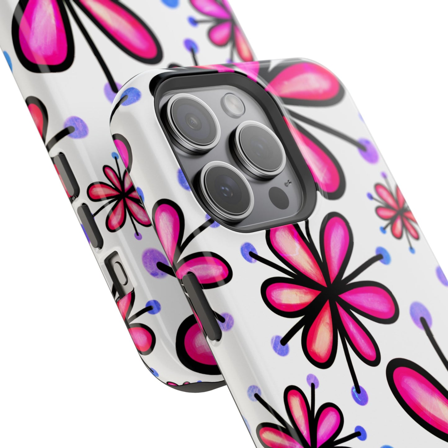 Pink Retro Bloom MagSafe iPhone Case – Ultra-Slim Design, Glossy Finish