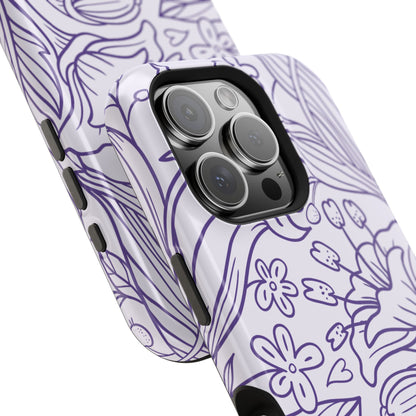 Lavender Floral Line Art Tough MagSafe iPhone Case – Minimalist Botanical Design with Dual-Layer Protection