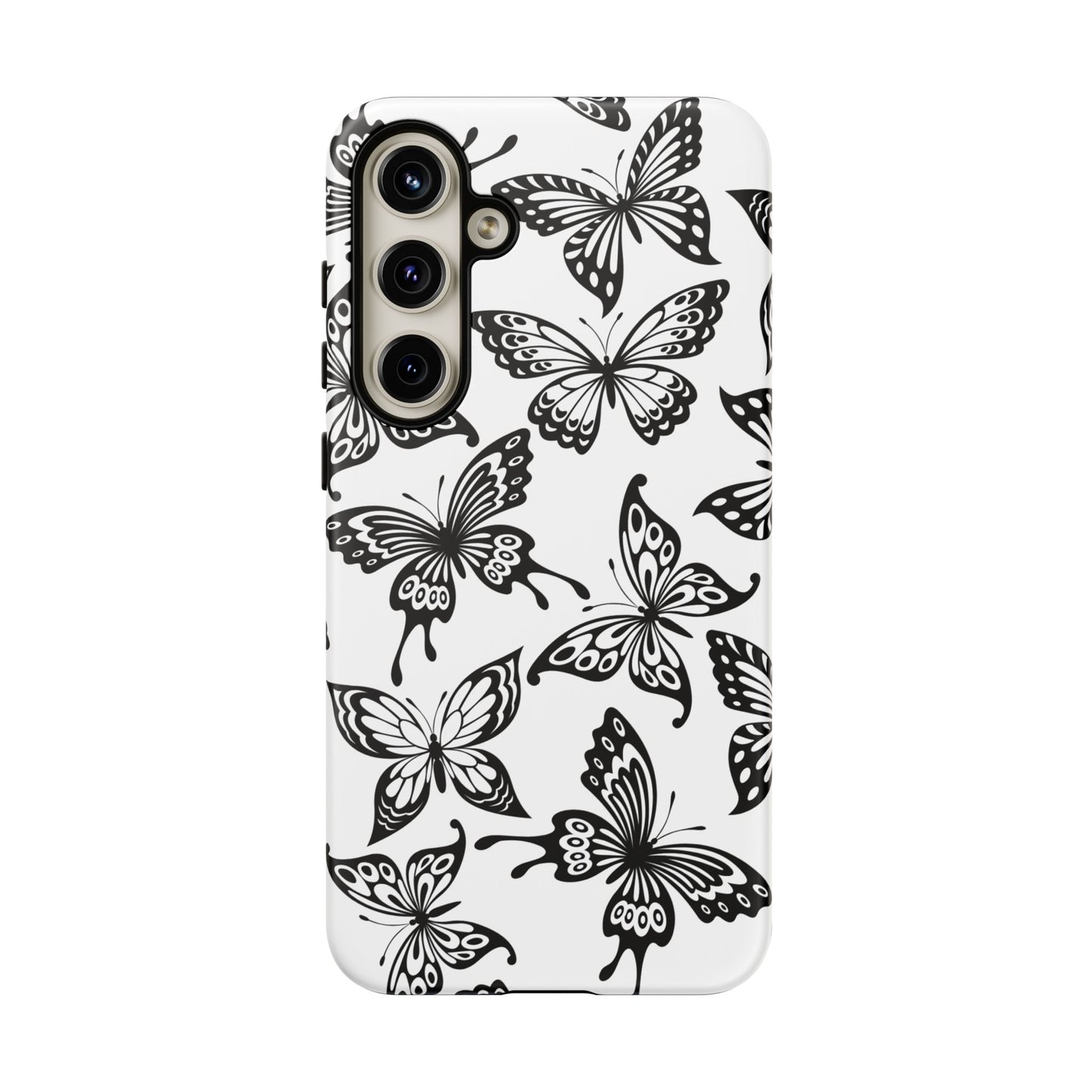 Monochrome Butterfly Pattern Samsung Galaxy  Case – Dual-Layer Protection with Matte Finish