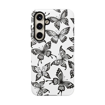 Monochrome Butterfly Pattern Samsung Galaxy  Case – Dual-Layer Protection with Matte Finish