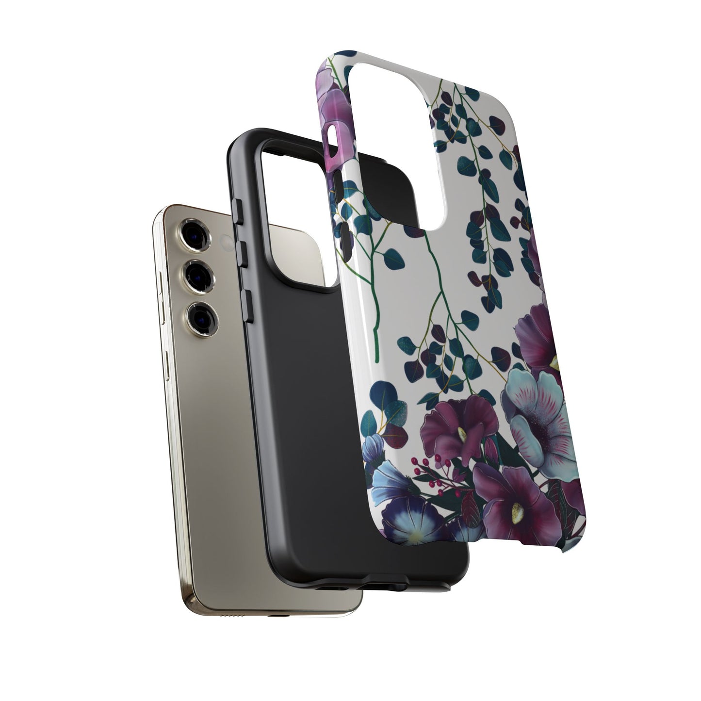 Moody Purple & Teal Floral Samsung Galaxy Series Case – Elegant Botanical Design