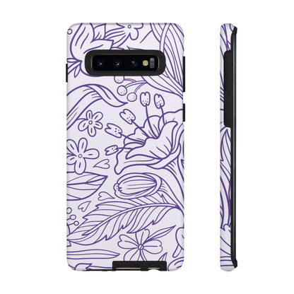 Lavender Floral Line Art Tough Samsung Galaxy Case – Minimalist Botanical Design with Dual-Layer Protection