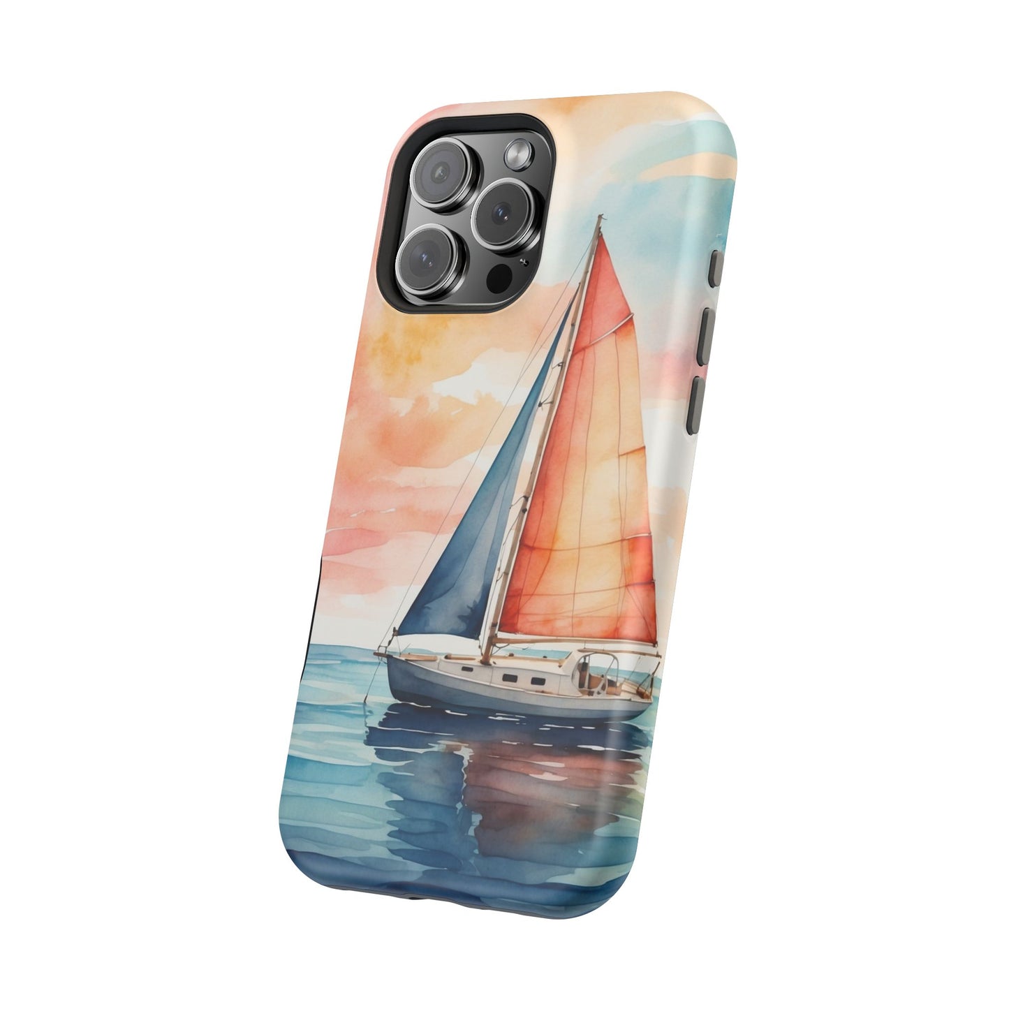 Sunset Sail MagSafe iPhone Case – Watercolor Sailboat and Sky Design