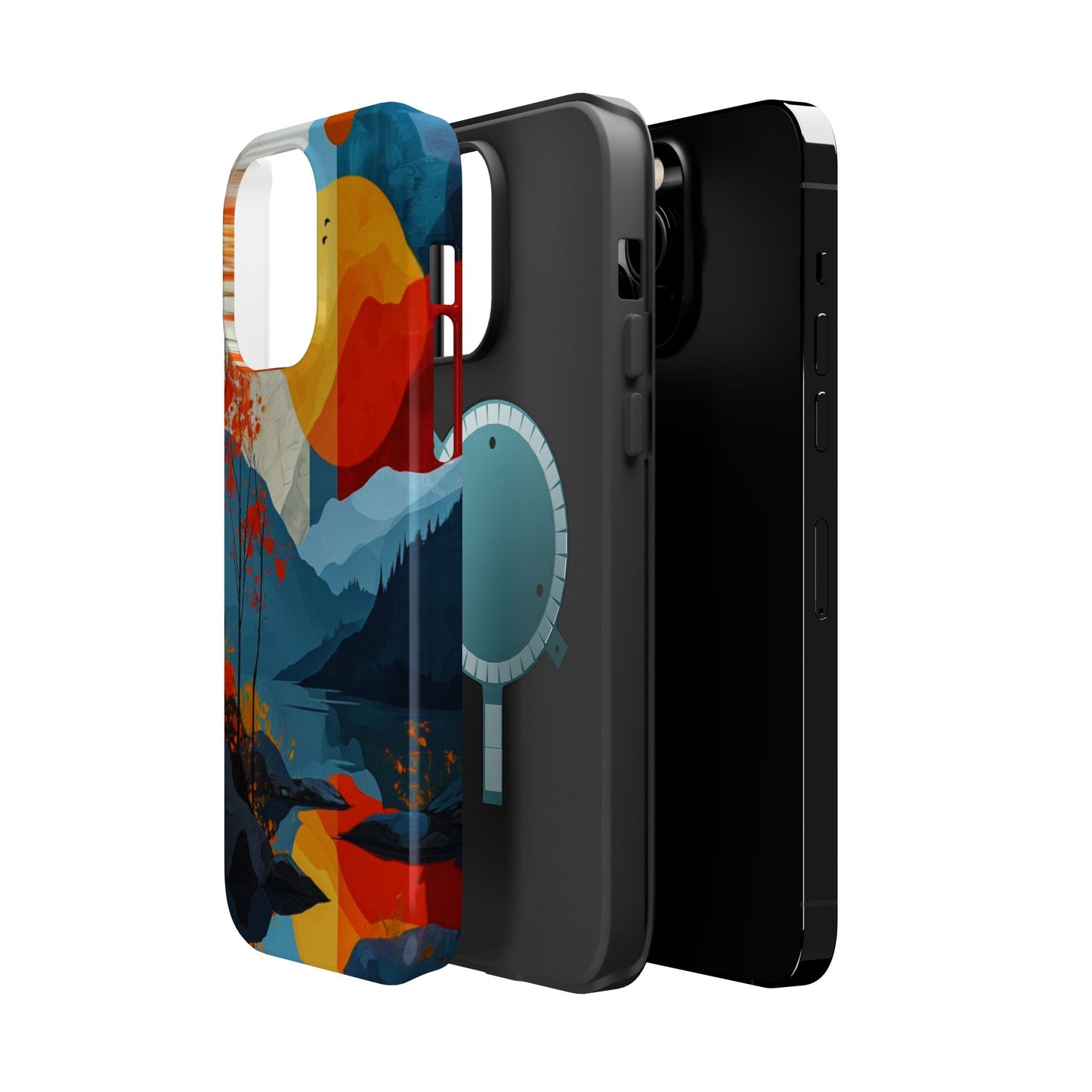 Abstract Autumn Landscape MagSafe iPhone Case – Bold Colorful Sunset Design, Dual-Layer Protection