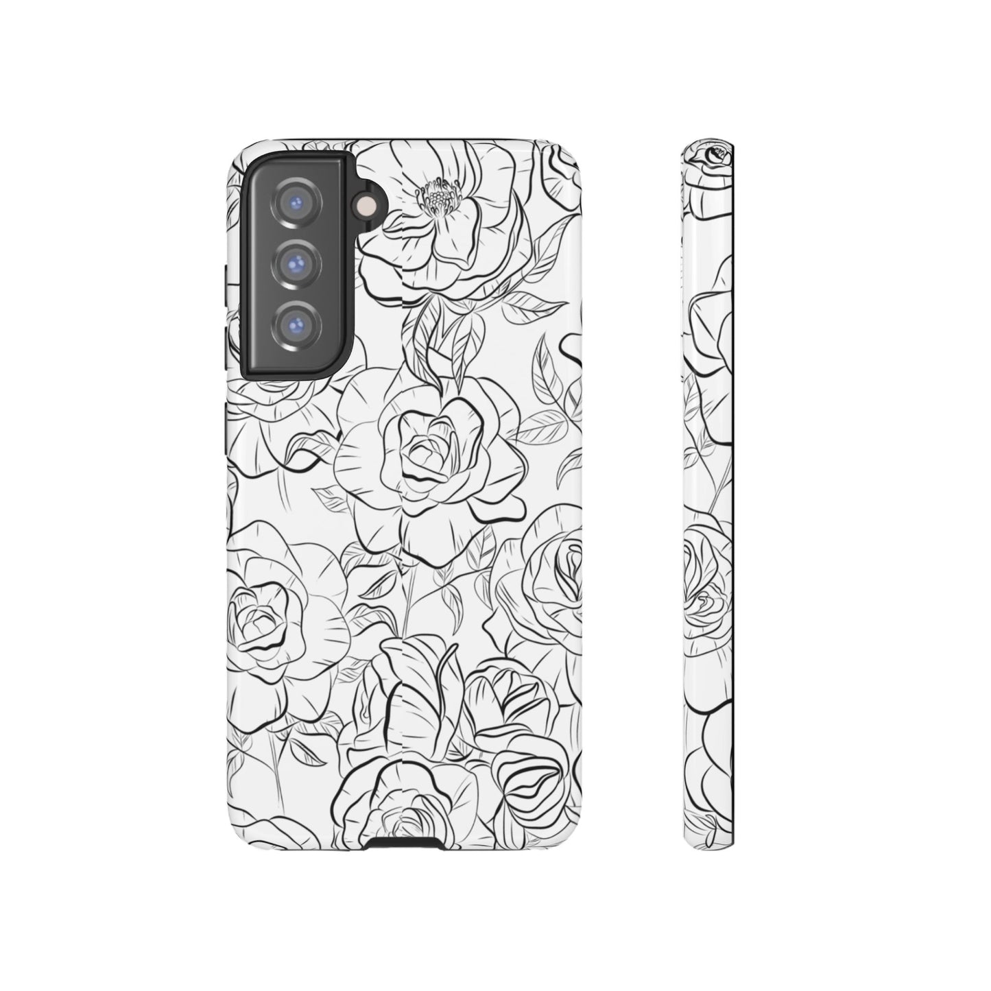 Monochrome Rose Garden Tough Samsung Galaxy Case – Elegant Floral Line Art with Dual-Layer Protection