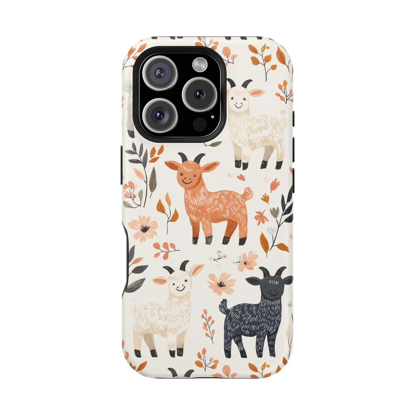 MagSafe iPhone Case: Smiley Goats & Dried Flowers – Vintage Charm