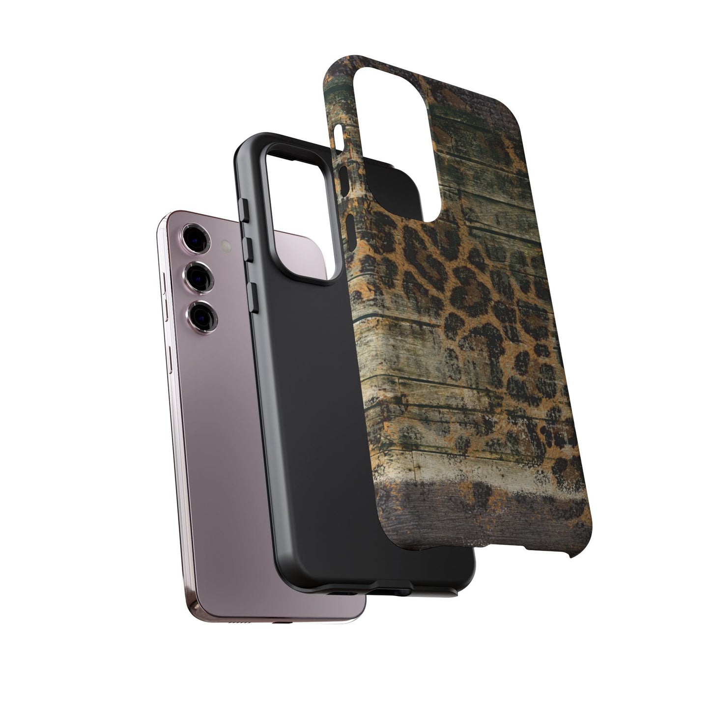 Rustic Wood and Leopard Print Tough Samsung Galaxy Case – Distressed Western Design with Dual-Layer Protection