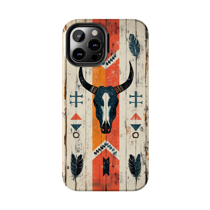 Rustic Western Bull Skull Tough iPhone Case – Distressed Wood Design, Dual - Layer Protection - BOGO Cases