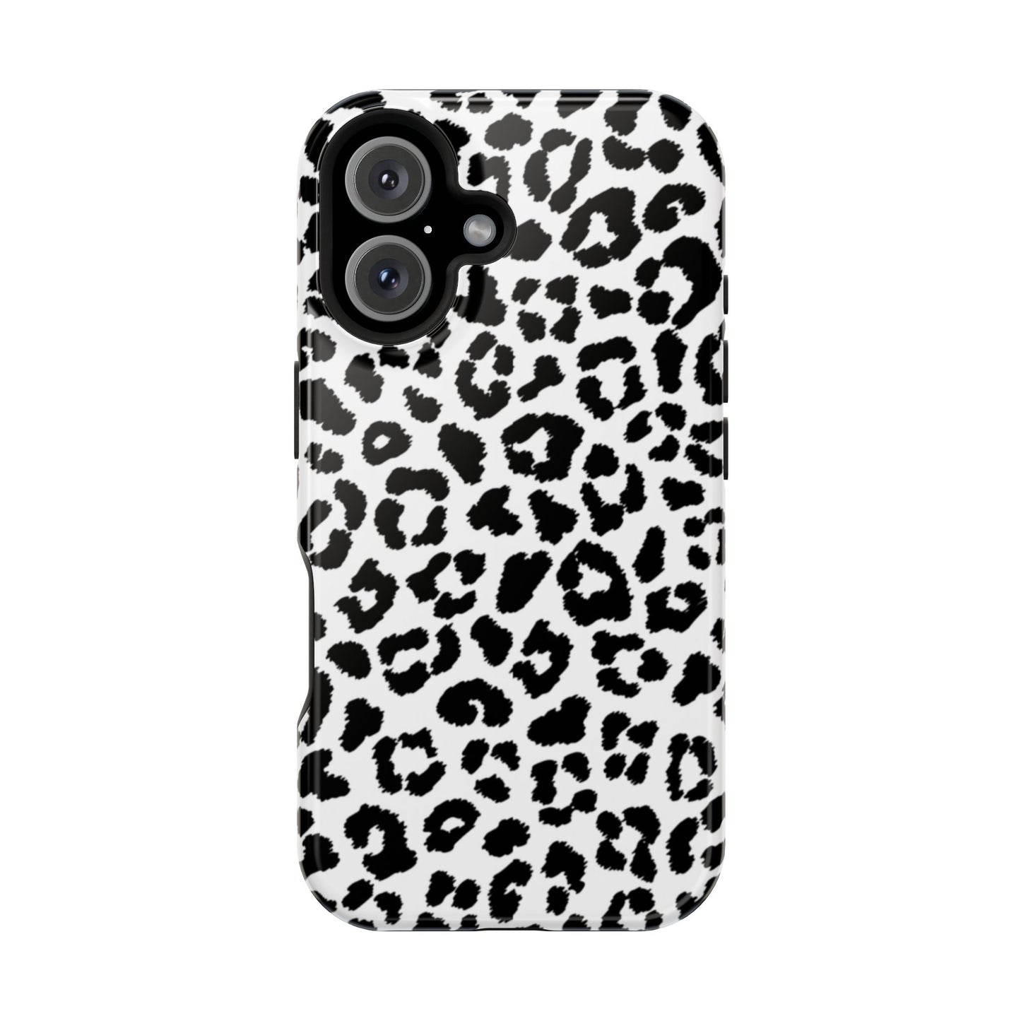 Monochrome Leopard Print Tough MagSafe iPhone Case – Classic Black and White Design with Dual-Layer Protection