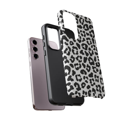 Monochrome Leopard Print Tough Samsung Galaxy Case – Classic Black and White Design with Dual-Layer Protection