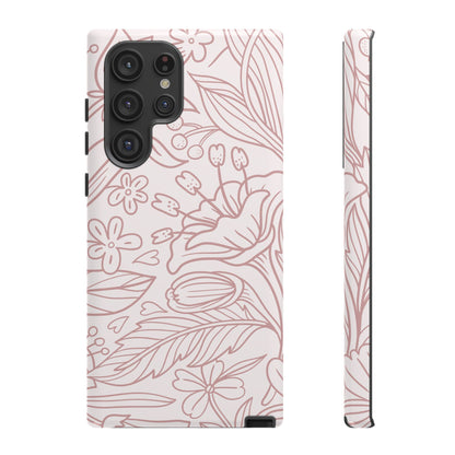 Blush Floral Line Art Tough Samsung Galaxy Case – Delicate Minimalist Design with Dual-Layer Protection