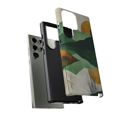 Retro Mountain Sunrise Samsung Galaxy Case – Minimalist Landscape Design, Dual-Layer Protection