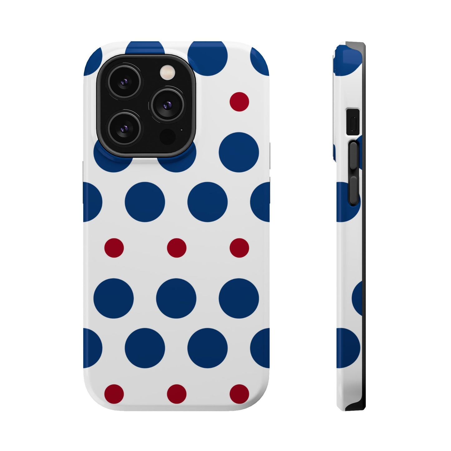 Bold Navy & Red Polka Dot Pattern – MagSafe iPhone Case