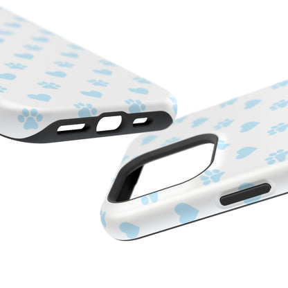 Light Blue Paw Prints & Hearts – MagSafe iPhone Case for Pet Lovers