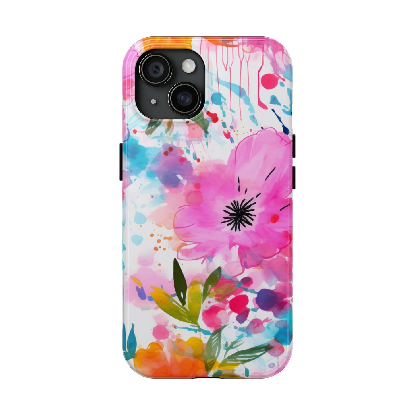 Color Splash Pink & Orange Watercolor Floral - iPhone Case