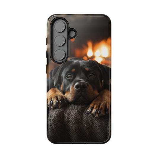 Cozy Rottweiler by the Fireplace Samsung Galaxy Case – Warm Rustic Design