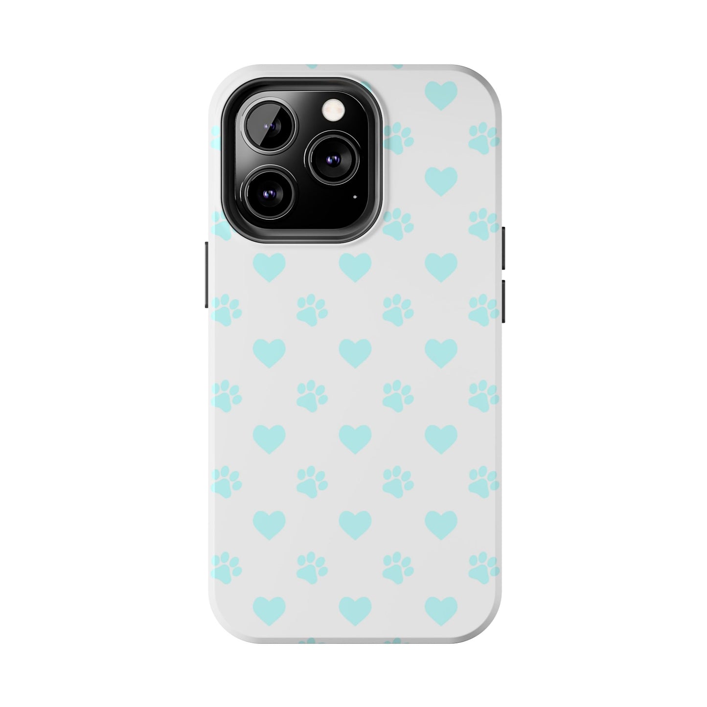 iPhone Case - Aqua Paw Print & Heart Design