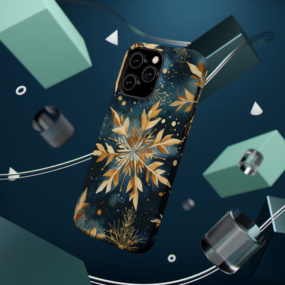 Gold Floral Snowflakes on Midnight Blue - MagSafe iPhone Series Case