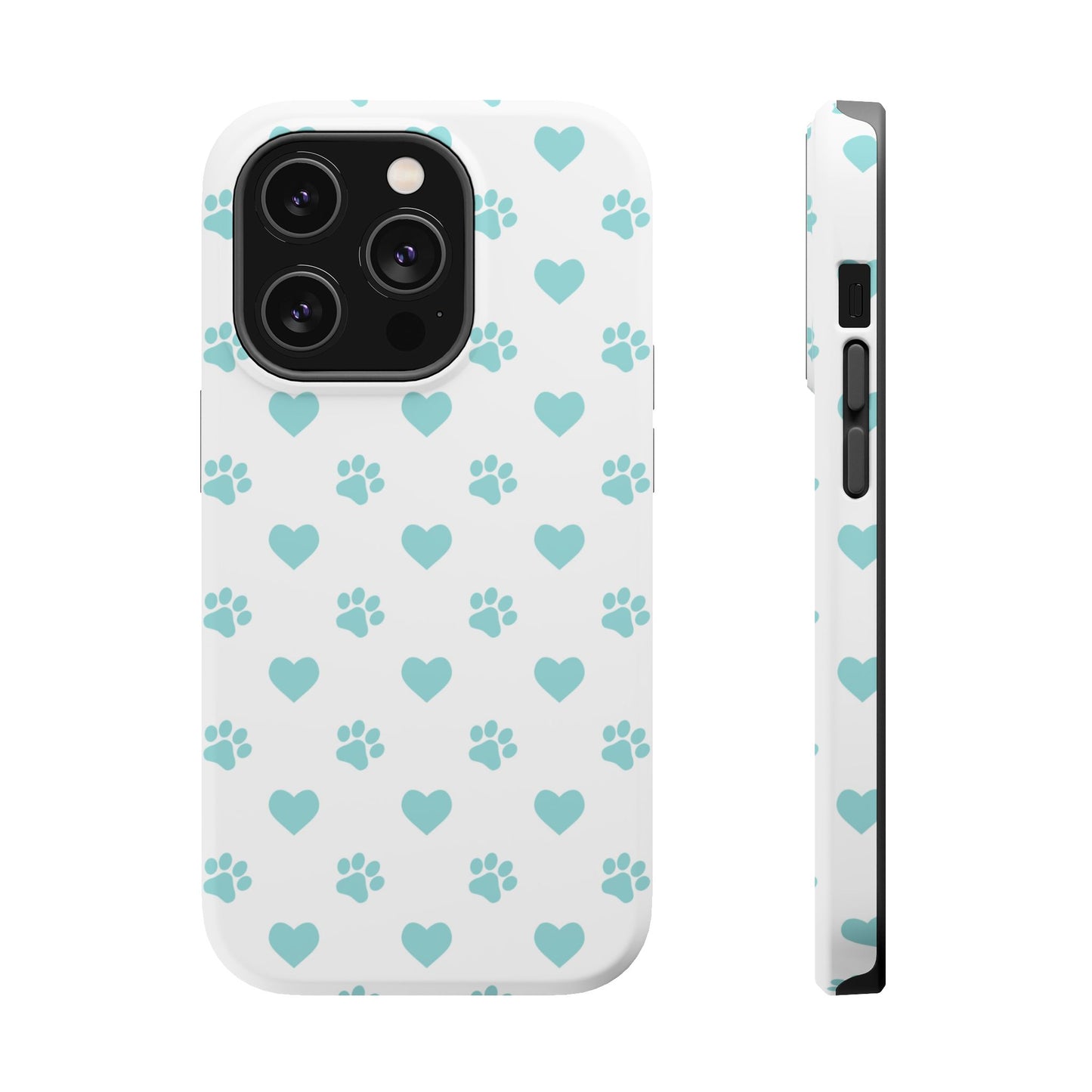 Mint Green Paw Print & Heart MagSafe Case – Pet Lover’s Magnetic Style