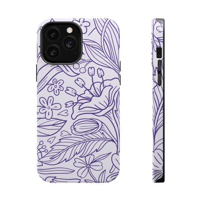 Lavender Floral Line Art Tough MagSafe iPhone Case – Minimalist Botanical Design with Dual-Layer Protection