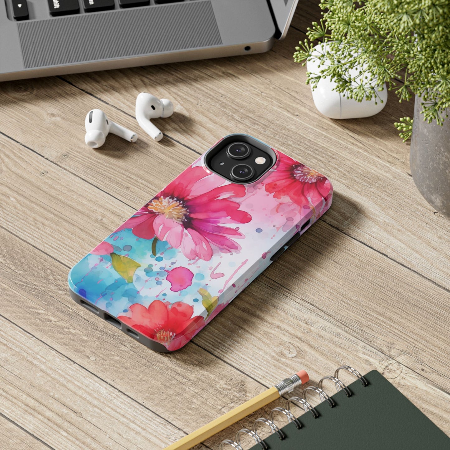 Vibrant Watercolor Red & Pink Floral - iPhone Case