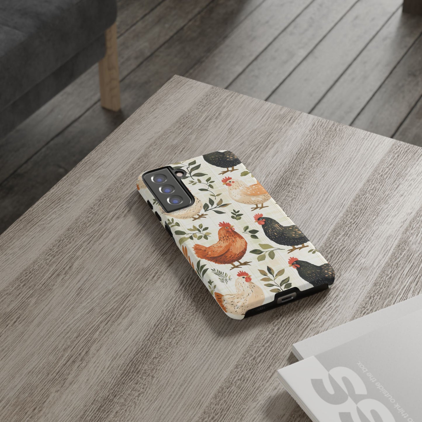 Samsung Galaxy Case: Vintage Chicken Farmhouse Case – Rustic Leaves Design