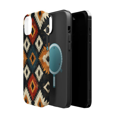 Rustic Tribal Sunburst Tough MagSafe iPhone Case – Vibrant Geometric Design, Dual-Layer Protection