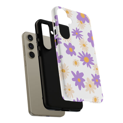 Retro Daisy Flower Samsung Galaxy Case – Pastel Purple & Cream Floral Design with Matte Finish