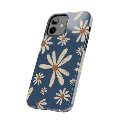 Vintage Daisies iPhone Case – Navy Blue Floral Design, Scratch - Resistant with Shock - Absorbing Bumper - BOGO Cases