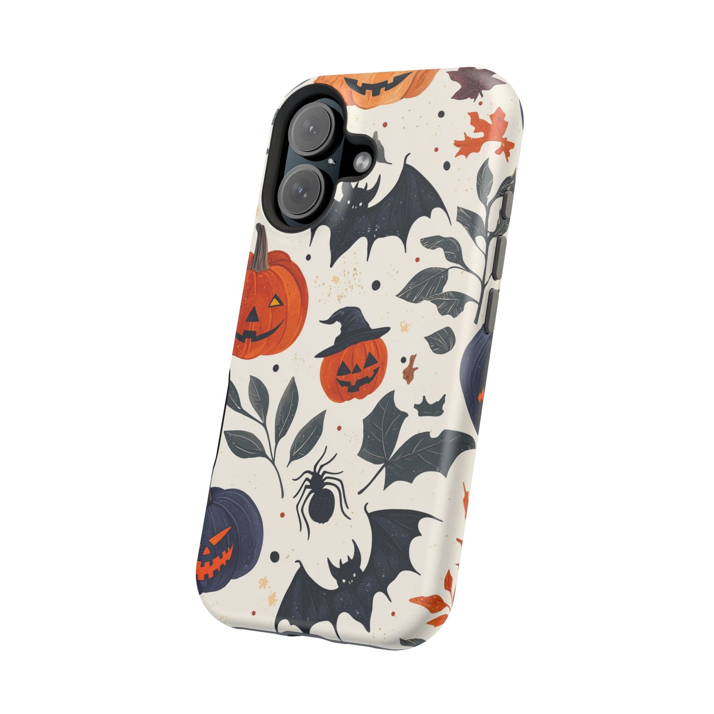 Spooky Halloween MagSafe iPhone Case – Pumpkins, Bats, and Spider Design