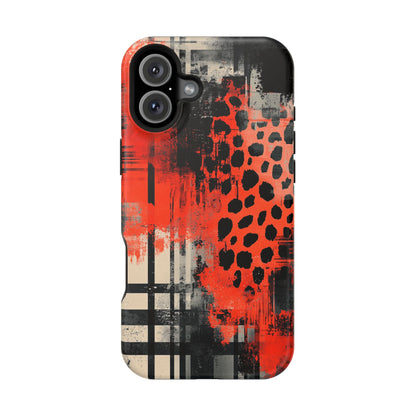 MagSafe iPhone Case: Cheetah Plaid – Red & Black Pattern