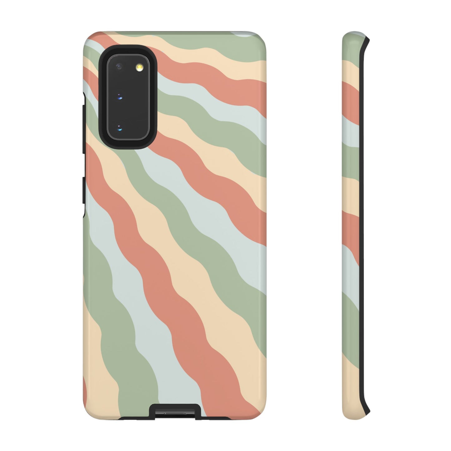 Earthy Retro Waves Samsung Galaxy Case – 70s-Inspired Wavy Stripes in Soft Green, Cream, and Rust