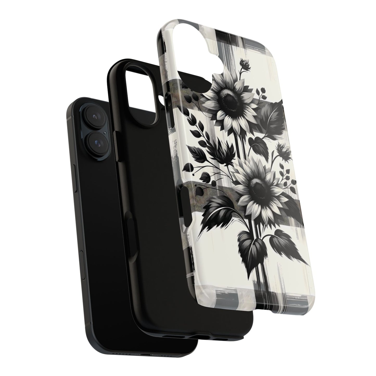 Black/White Sunflower Plaid Phone Case