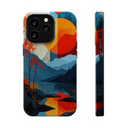 Abstract Autumn Landscape MagSafe iPhone Case – Bold Colorful Sunset Design, Dual-Layer Protection