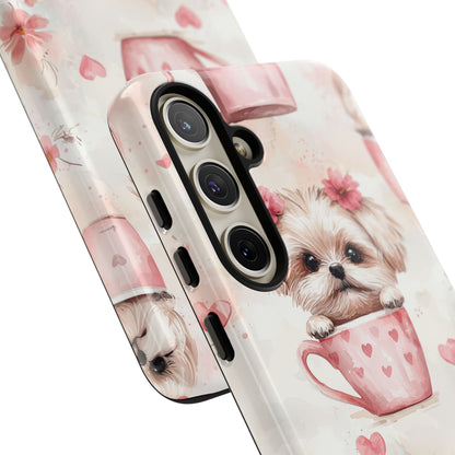 Floral Puppy in Teacup Samsung Galaxy  Case – Cute Pink Flower Design, Tough Dual-Layer Protection