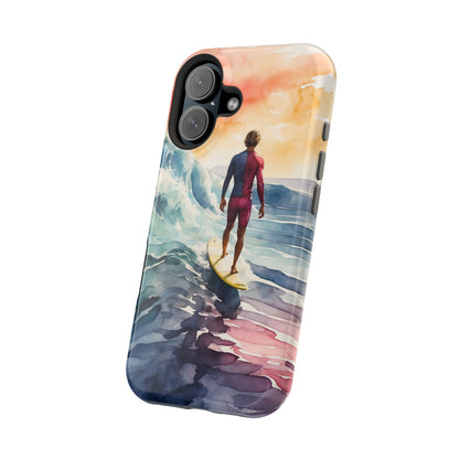 Surfer’s Sunset Wave MagSafe iPhone Case – Vibrant Watercolor Design