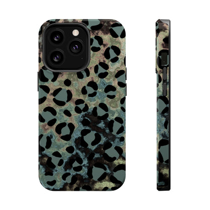 Moody Watercolor Leopard Print Tough MagSafe iPhone Case – Earthy Abstract Pattern with Dual-Layer Protection