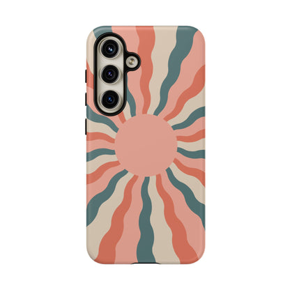 Retro Sunburst Samsung Galaxy Case – Bold 70s-Inspired Waves in Coral, Teal, and Cream