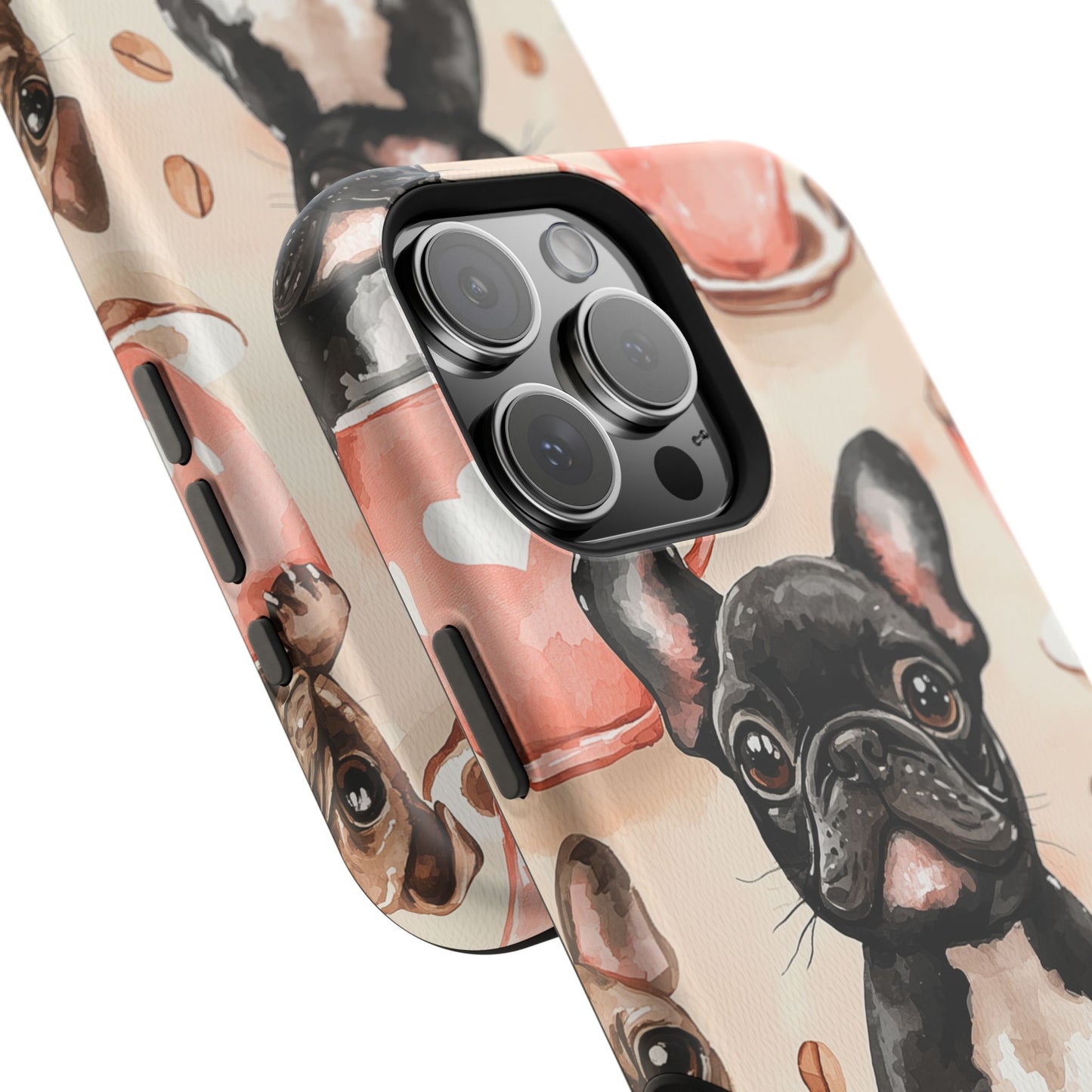 French Bulldogs in Coffee Cup MagSafe iPhone Case – Cute Dog Art, Shockproof & Slim Design