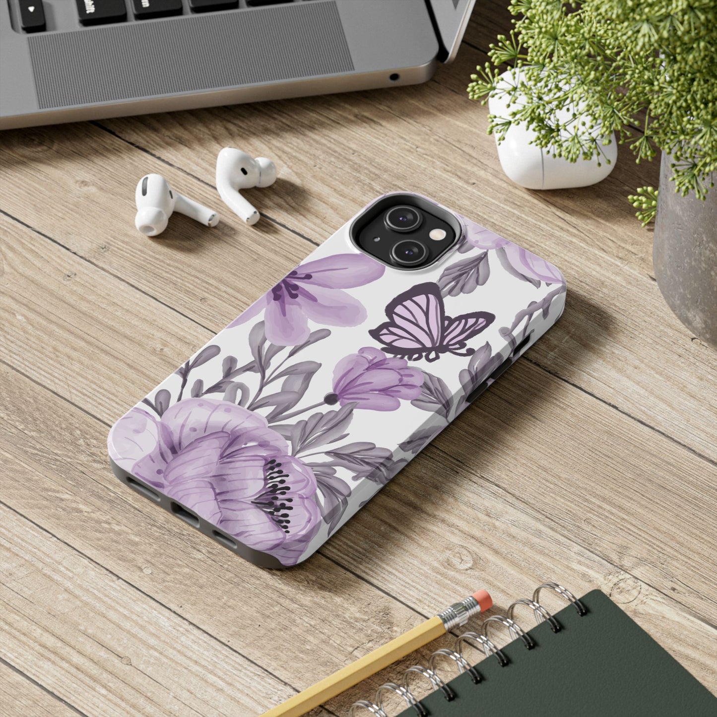 Lavender Bloom Butterfly iPhone Case – Delicate Floral Design with Watercolor Details