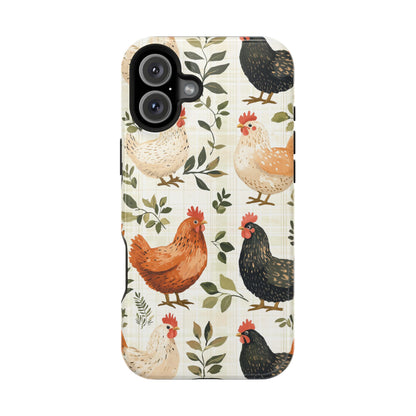 MagSafe iPhone Case: Vintage Chicken Farmhouse Case – Rustic Leaves Design