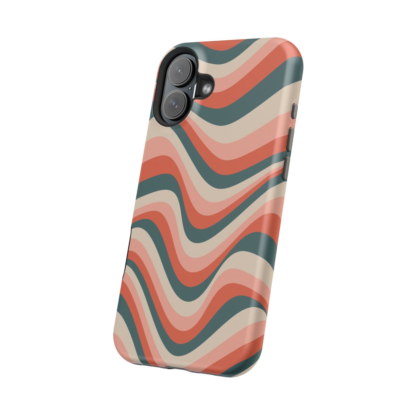 Groovy Waves MagSafe iPhone Case – Retro 70s-Inspired Stripes in Coral, Cream, and Teal