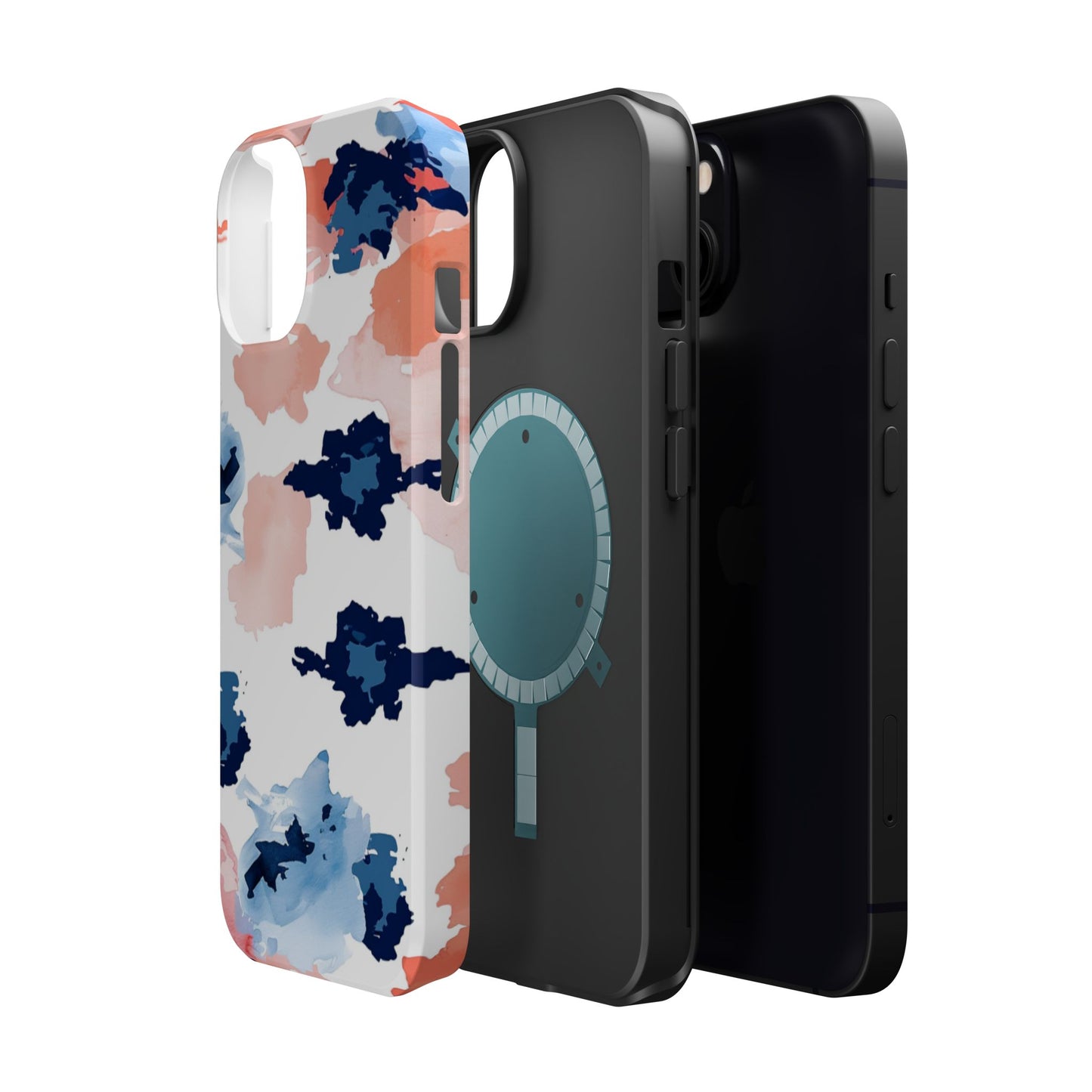 Abstract Coral & Navy Watercolor Design – MagSafe iPhone Case