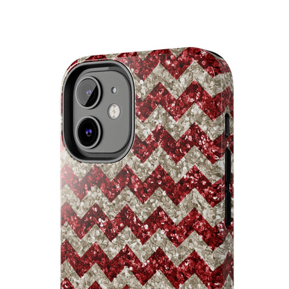 Sparkling Red & White Chevron – Glitter Illusion iPhone Case